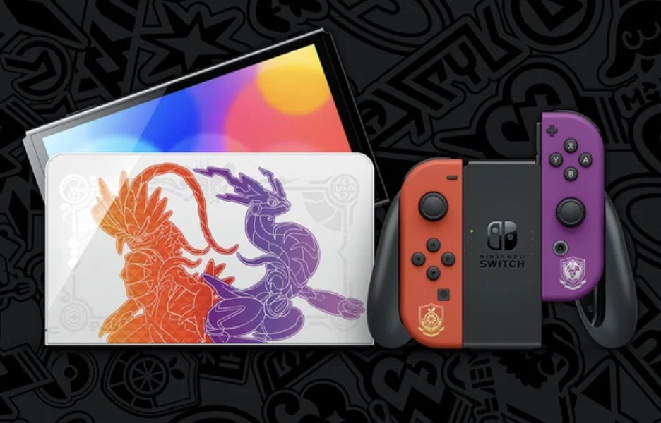 Nintendo Switch OLED Model Pokémon Scarlet & Violet Edition, 7-inch OLED screen, 64 GB storage, special design Joy-Con and dock, limited edition gaming console